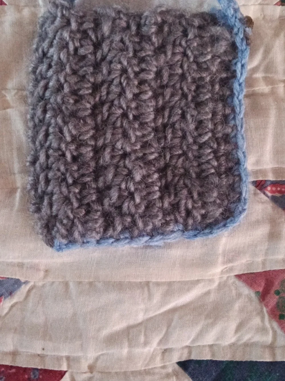 Hand Made Grey Crochet Soap Handbag with Light Blue Edges